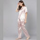 Womens Solid VNeck Full Pajama Night Suit